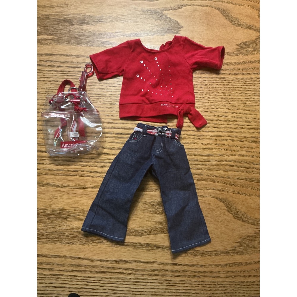 American Girl Starry Red Top Denim Jeans and Clear Backpack Doll Outfit Set